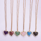 16" Gold Plated Gemstone Heart Pendant Necklace, Faceted Crystal Stone, Minimalist Jewelr WX2179-N