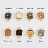 Gold Plated Bezel Square Natural Titanium Druzy Connector, For Jewelry Making ZG0140