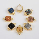 Gold Plated Bezel Square Natural Titanium Druzy Connector, For Jewelry Making ZG0140