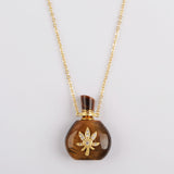 Natural Gemstone Quartz Perfume Essence Oil Bottle 18K Gold Necklace, Healing Jewelry G1943-N