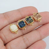 Gold Plated Bezel Square Natural Titanium Druzy Connector, For Jewelry Making ZG0140