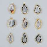 Gold Plated Freeform Natural Onyx Agate Druzy Slice Connector Double Bails, For Jewelry Making G0952