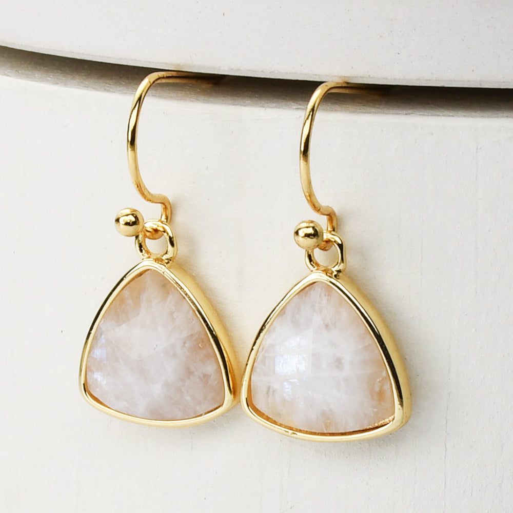 gold triangle moonstone earrings, gemstone jewelry