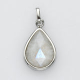 Teardrop Silver Plated Gemstone Pendant, Pear Faceted Crystal Stone Charm, Making Jewelry Craft ZS0508