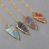 18" Big Rough Natural Jasper Arrowhead Neckalce Gold Plated, Boho Jewelry For Women G0505-4-N