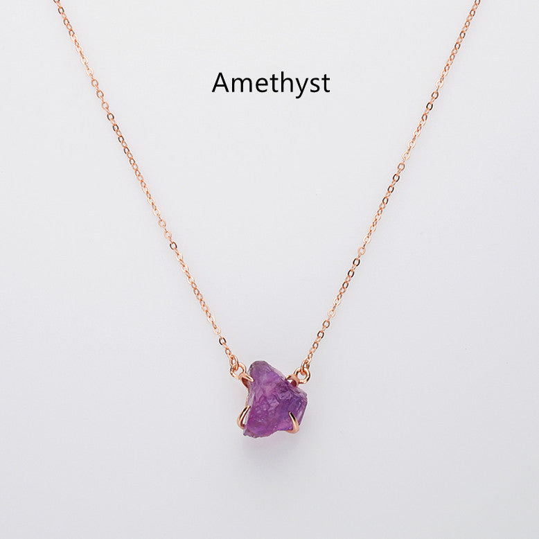 raw  amethyts necklace, rose gold sterling silver necklace, birthstone necklace, healing gemstone necklace, crystal quartz jewelry, gift for women