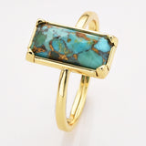 Gold Bezel Rectangle Multi Gemstone Faceted Statement Ring, Adjustable Crystals Rings ZG0532