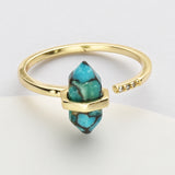 Gold Plated Hexagon Point Turquoise Garnet Aquamarine Gemstone Faceted CZ Micro Pave Adjustable Ring Jewelry ZG0490