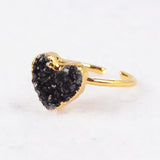 Tiny Small Size Rainbow Heart Druzy Geode Adjustable Knuckle Ring Gold Plated G0600