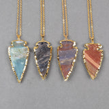 18" Big Rough Natural Jasper Arrowhead Neckalce Gold Plated, Boho Jewelry For Women G0505-4-N