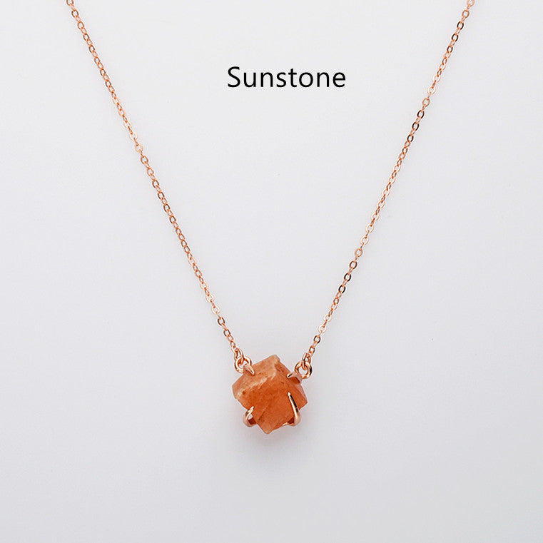 raw sunstone necklace, rose gold sterling silver necklace, birthstone necklace, healing gemstone necklace, crystal quartz jewelry, gift for women