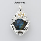 Unique Silver Plated Rose Flower Oval Gemtone Pendant, Polished Egg Stone Pendant, Healing Crystal Jewelry WX2228
