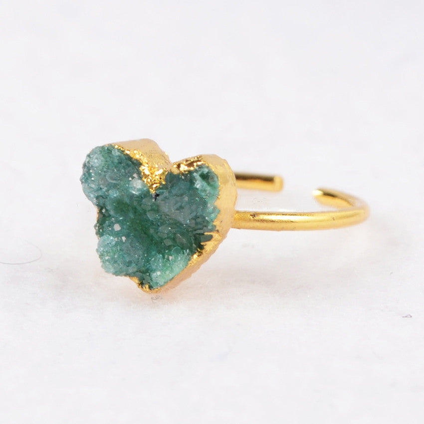 Tiny Small Size Rainbow Heart Druzy Geode Adjustable Knuckle Ring Gold Plated G0600