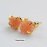 Gold Claw Raw Gemstone Stud Earrings, Prong Set Crystsal Earring, Healing Stone Jewelry ZG0446