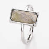 Silver Bezel Rectangle Multi Gemstone Faceted Statement Ring, Adjustable Crystals Rings ZS0532