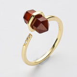 Gold Plated Hexagon Point Turquoise Garnet Aquamarine Gemstone Faceted CZ Micro Pave Adjustable Ring Jewelry ZG0490