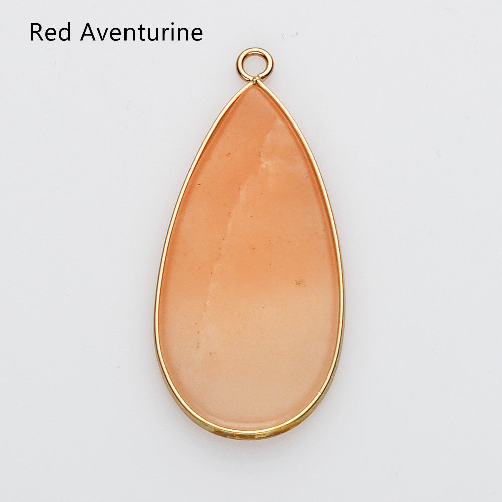 Aventurine charm, Teardrop Gold Multi Gemstone Pendant Bead, Amethyst Jasper Stone Charm, Wholesale Supply WX2216