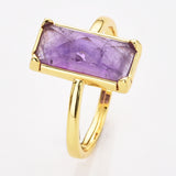 Gold Bezel Rectangle Multi Gemstone Faceted Statement Ring, Adjustable Crystals Rings ZG0532