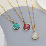 18" Gold Plated Drop Rose Quartz Australia Jade Moonstone Faceted Necklace G2055-N