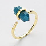 Gold Plated Hexagon Point Turquoise Garnet Aquamarine Gemstone Faceted CZ Micro Pave Adjustable Ring Jewelry ZG0490