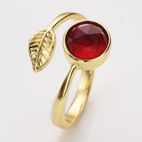 Gold Plated Leaf Round Gemstone Faceted Adjustable Rings, Natural Crystals Rings ZG0533