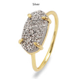Hexagon Gold Claw Natural Titanium Druzy Ring, Agate Drusy Gemstone Ring, Boho Jewelry ZG0319
