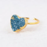 Tiny Small Size Rainbow Heart Druzy Geode Adjustable Knuckle Ring Gold Plated G0600