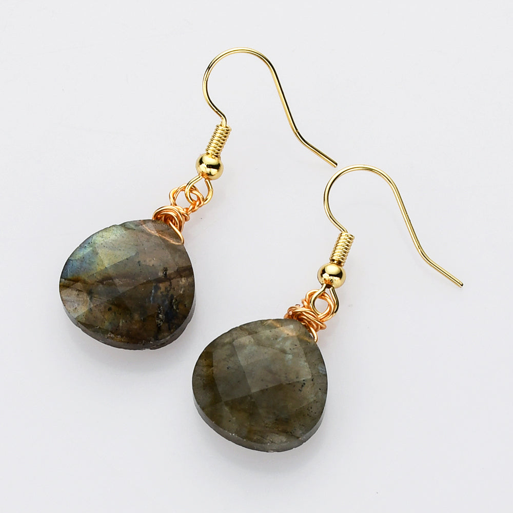 labradorite earrings Teardrop Gold Multi Gemstone Earrings, Faceted Healing Crystal Stone Earring, Simple Fashion  Jewelry WX2236
