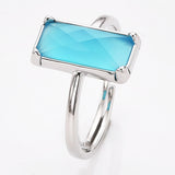 Silver Bezel Rectangle Multi Gemstone Faceted Statement Ring, Adjustable Crystals Rings ZS0532