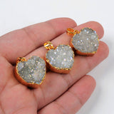 Gold Plated Natural Agate Titanium AB White Druzy Geode Heart Pendant Bead G0389