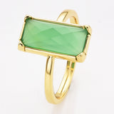 Gold Bezel Rectangle Multi Gemstone Faceted Statement Ring, Adjustable Crystals Rings ZG0532