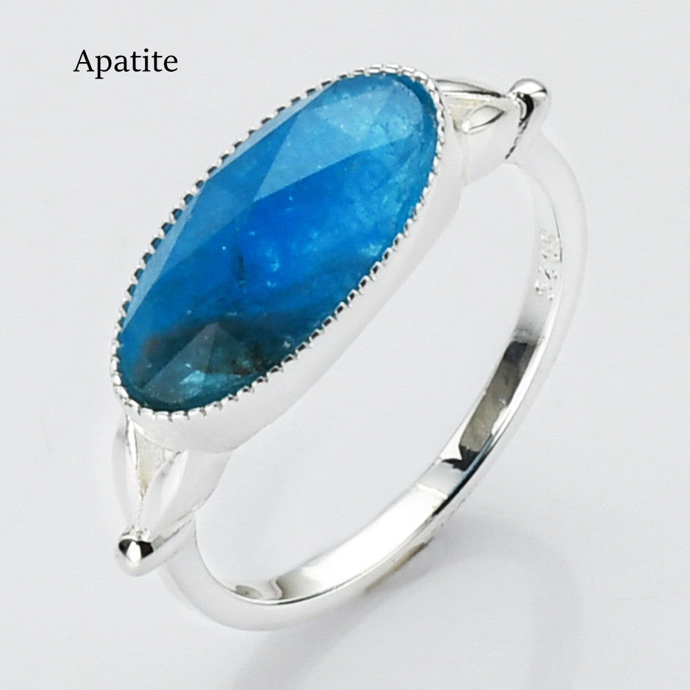 Silver Plated Oval Birthstone Ring Gemstone Faceted Ring, Healing Boho Crystal Jewlery Ring ZS0509