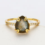 S925 Sterling Silver Teardrop Gemstone Faceted Ring, CZ Micro Pave, 18k Gold Birthstone Jewelry Ring SS257RG