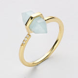 Gold Plated Hexagon Point Turquoise Garnet Aquamarine Gemstone Faceted CZ Micro Pave Adjustable Ring Jewelry ZG0490