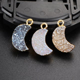 Gold Plated Small Rainbow Titanium Druzy Crescent Moon Charm G1175