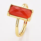 Gold Bezel Rectangle Multi Gemstone Faceted Statement Ring, Adjustable Crystals Rings ZG0532