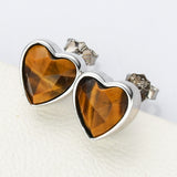 S925 Sterling Silver Bezel Moonstone Heart Stud Earrings, Faceted Gemstone Crystal Earring, Birthstone Jewelry SS261