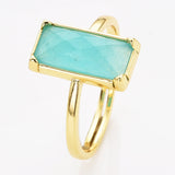 Gold Bezel Rectangle Multi Gemstone Faceted Statement Ring, Adjustable Crystals Rings ZG0532