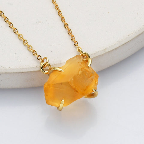 15.5" Gold Claw Raw Gemstone Necklace, S925 Sterling Silver Chain, Birthstone Necklace, Healing Crystal Stone Jewelry SS258NG