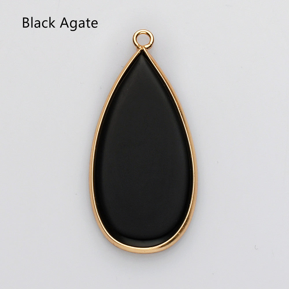 black agate charm, Teardrop Gold Multi Gemstone Pendant Bead, Amethyst Jasper Stone Charm, Wholesale Supply WX2216