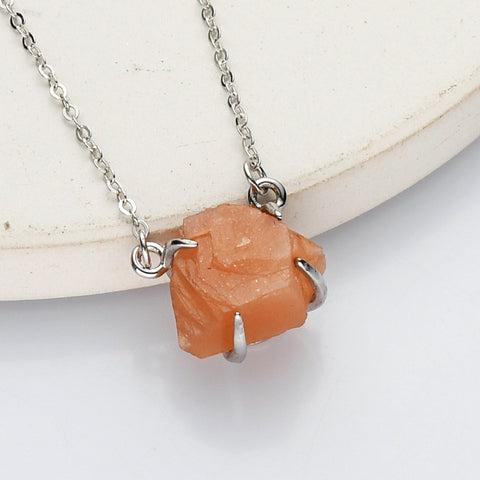 15.5" Sterling Silver Claw Raw Gemstone Necklace, Birthstone Necklace, Healing Crystal Stone Jewelry SS258NS