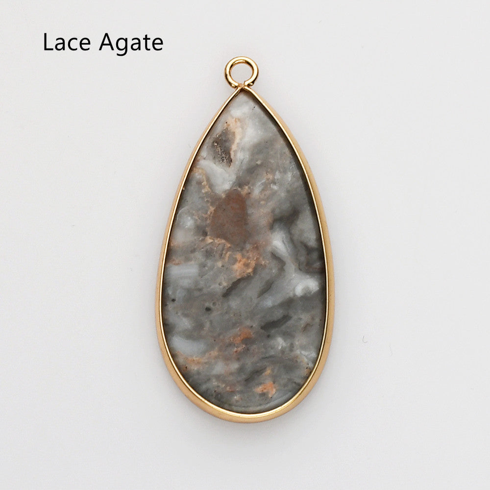 lace agate, Teardrop Gold Multi Gemstone Pendant Bead, Amethyst Jasper Stone Charm, Wholesale Supply WX2216
