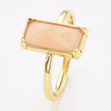 Gold Bezel Rectangle Multi Gemstone Faceted Statement Ring, Adjustable Crystals Rings ZG0532