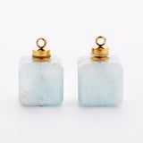 Gold Plated Square Green Fluorite Aquamarine Crystal Gemstone Perfume Bottle Charm Pendant G2080