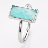 Silver Bezel Rectangle Multi Gemstone Faceted Statement Ring, Adjustable Crystals Rings ZS0532