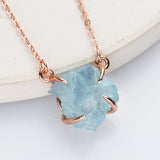 15.5" Rose Gold Claw Raw Gemstone Necklace, Birthstone Necklace, Healing Crystal Stone Jewelry SS258NR