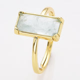 Gold Bezel Rectangle Multi Gemstone Faceted Statement Ring, Adjustable Crystals Rings ZG0532