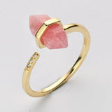 Gold Plated Hexagon Point Turquoise Garnet Aquamarine Gemstone Faceted CZ Micro Pave Adjustable Ring Jewelry ZG0490