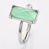 Silver Bezel Rectangle Multi Gemstone Faceted Statement Ring, Adjustable Crystals Rings ZS0532