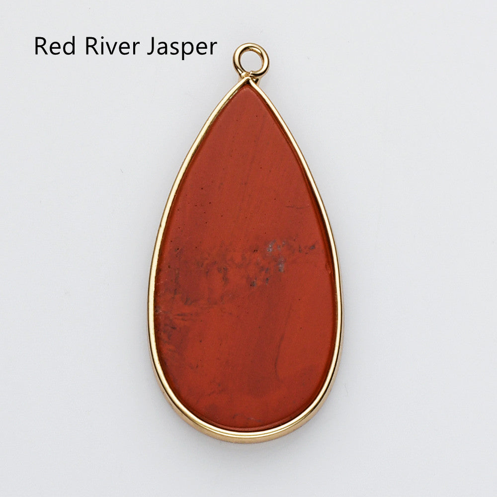 Teardrop Gold Multi Gemstone Pendant Bead, Amethyst Jasper Stone Charm, Wholesale Supply WX2216